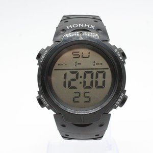 Vintage HONHX Digital Watch Men's Black Casual Classic LED Sports Rubber Band